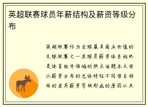 英超联赛球员年薪结构及薪资等级分布